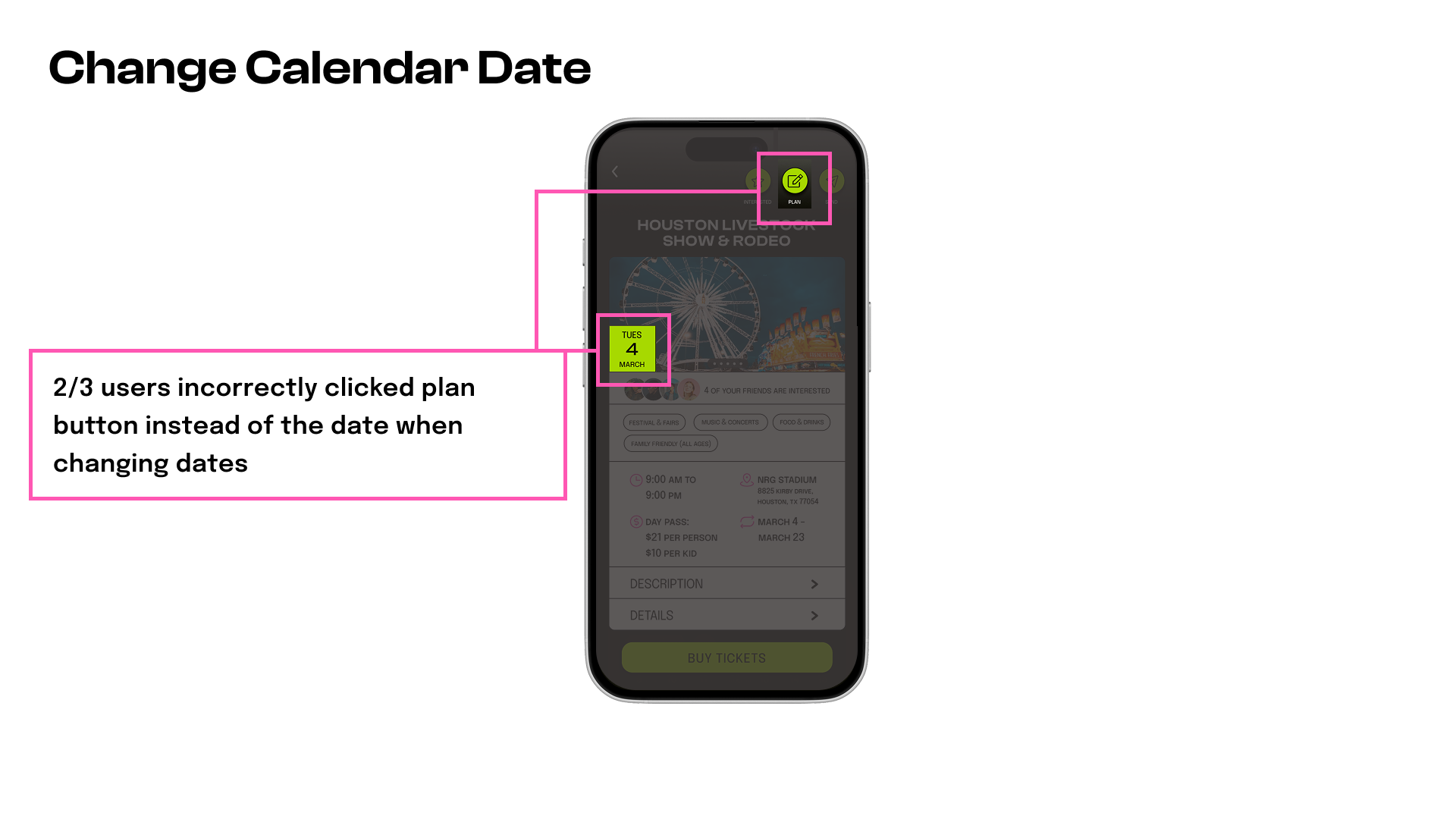 2/3 users incorrectly clicked plan button instead of the date when changing dates